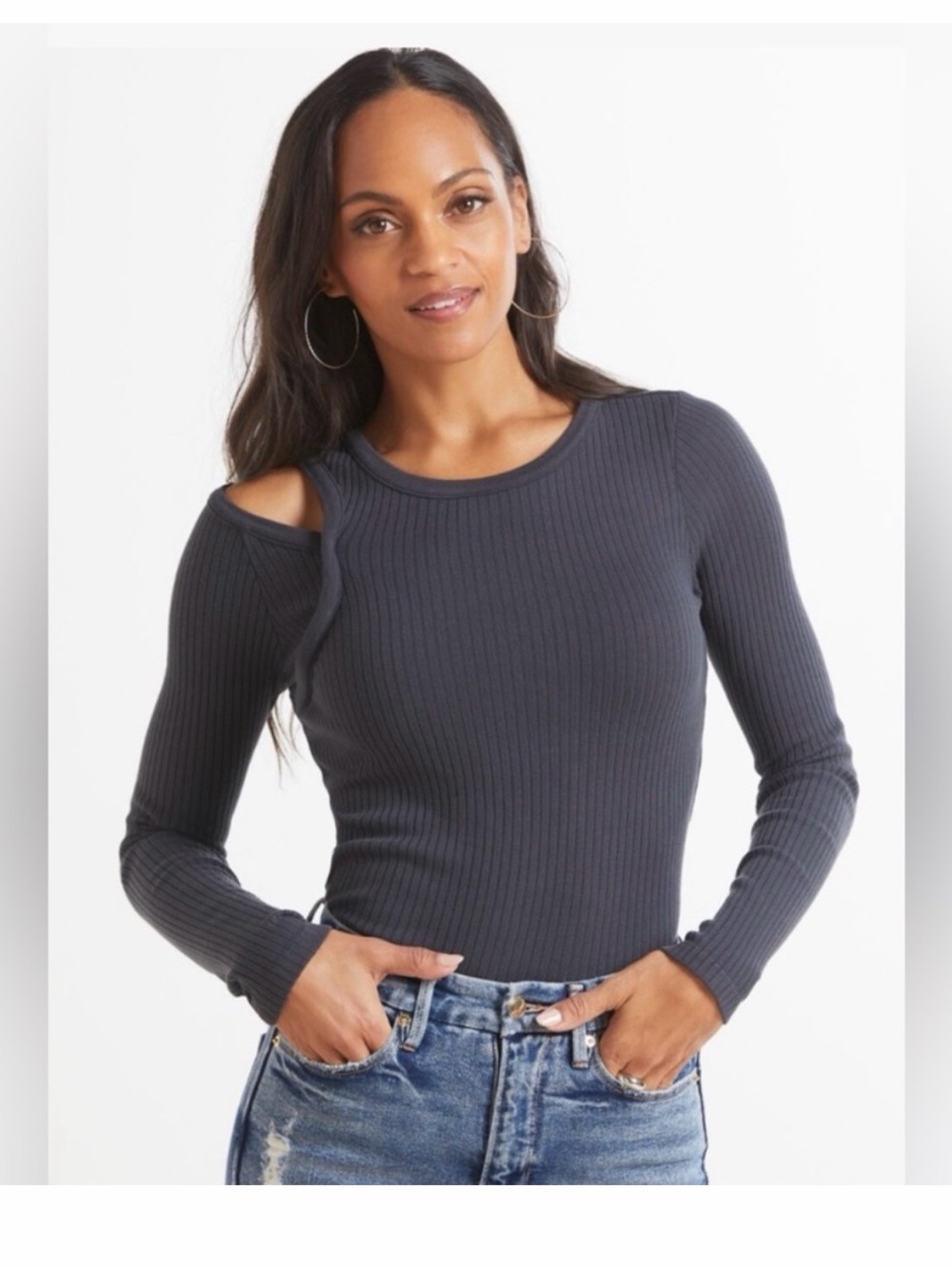 Citizens of Humanity Rianne ribbed charcoal cut out long sleeve top, size small
